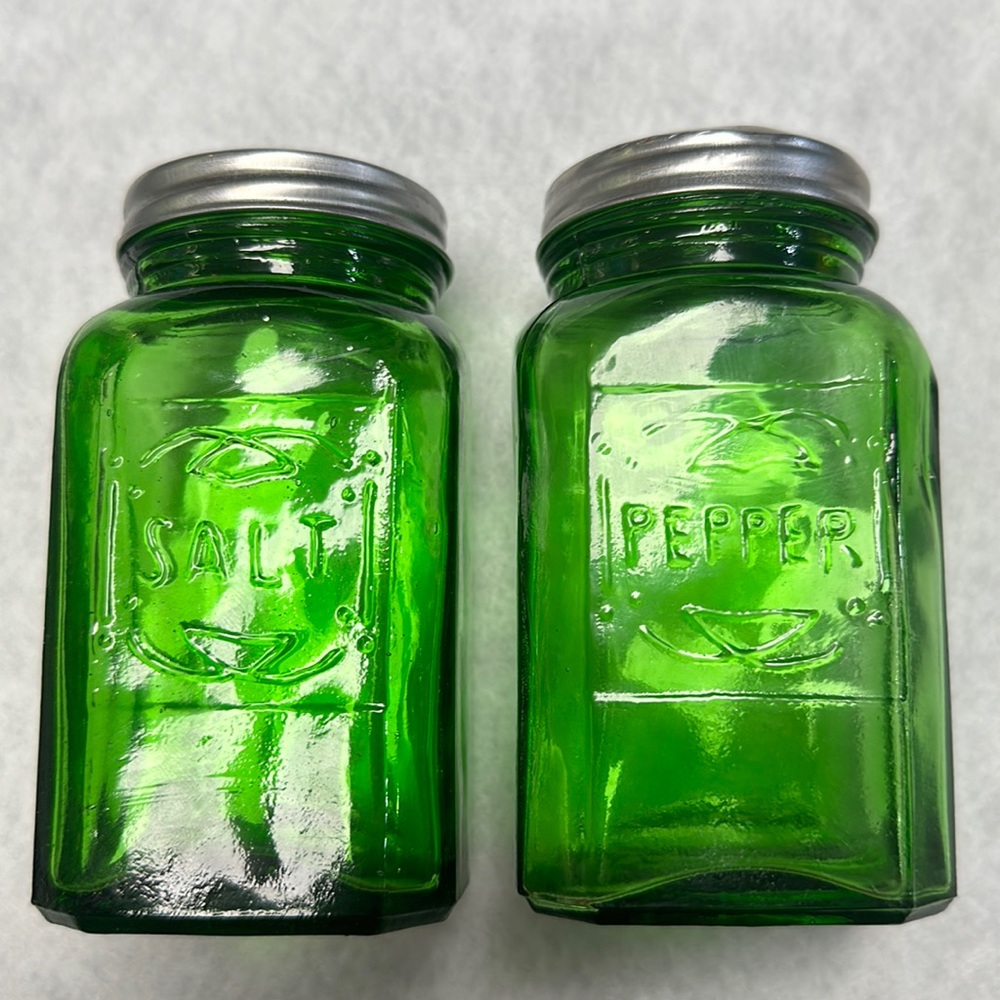 Salt and Pepper Shakers- Green Glass